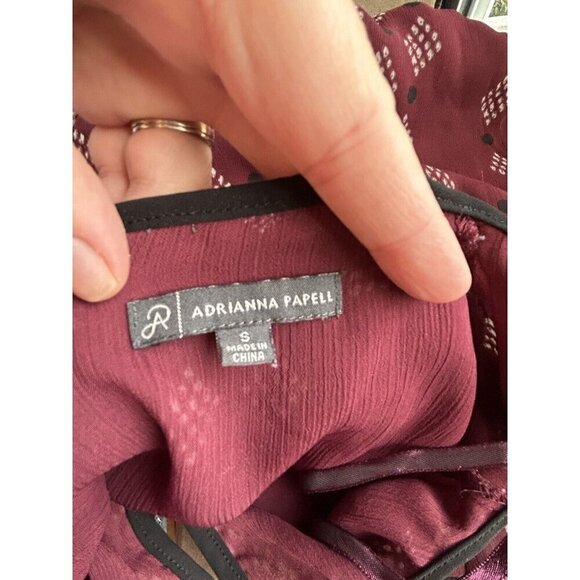 Adrianna Papell Maroon Red Floral Pattern Long Sleeve Lined Blouse Size S - Picture 6 of 8